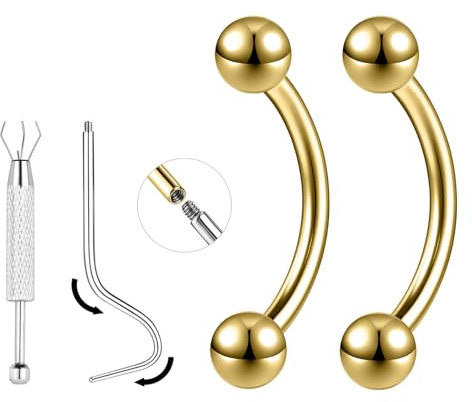 ZS 1 Paar 16G/18G Gebogener Titan Barbell – Kleiner Augenbrauen Piercing Schmuck für Zunge Lippe Brustwarze Rook Ohrringe für Damen Herren 6mm/8mm/10mm/12mm