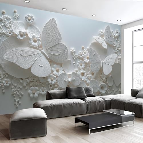 Schmetterling Orchidee Tapete Wandbild Fototapete, Papierskulptur Textur Wandtapete Foto Jungen Mädchen Schlafzimmer Wand-Kunst-Deko 250 x 175cm, Weiß
