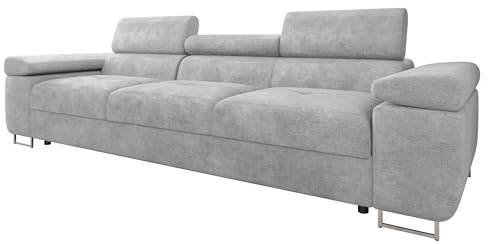 Mirjan24 Sofa Torezio III mit Einstellbare Kopfstützen, Dreisitzer Polstersofa, Füße aus Metall Chrom, Sofagarnitur, Wohnlandschaft, Couchgarnitur (Lumo 65)
