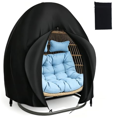 Hängesessel Schutzhülle, 200×230cm Hängestuhl Abdeckung, Schwebesessel Abdeckung, Hängesessel Abdeckungs mit Reißverschluss, für Outdoor Balkon Garten, Wasserdicht Staubdicht Schwarz