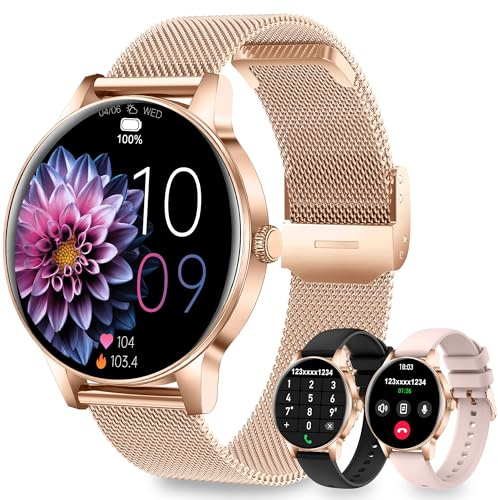Fitdafit Smartwatch Donna con Chiamata Bluetooth, 1,27 HD 3 Cinturini | Orologio Fitness con Frequenza, Cardiaca, SpO2, Sonno, 100+ Sportive, Impermeabil IP68 per Android iOS Rosegold