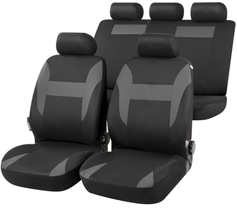 Walser Auto-Sitzbezug Nampa, Universal-Sitzbezug Komplett-Set, PKW-Sitzbezüge, 2 Vordersitzbezüge, 1 Rücksitzbankbezug schwarz/grau