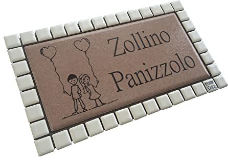GUIZZO Creart - Targa Personalizzata Nomi/Via in Ceramica, Targhetta Modificabile + Cornice Mosaico, Targhetta Porta Ingresso Numero Civico Esterno Made in Italy 17x9.5H cm Marrone/Bianco