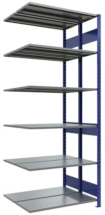 eurokraft | Steckregal | doppelreihig | Fachboden-BxT 1000 x (2 x 400) mm | blau | Höhe 2500 mm | Anbauregal