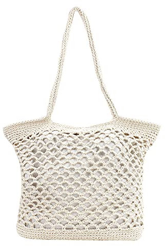 Goclothod Modische Handtaschen für Damen, gewebte Strohtasche, Sommer, Strand, Tragetasche, Weiss/opulenter Garten, Einheitsgröße