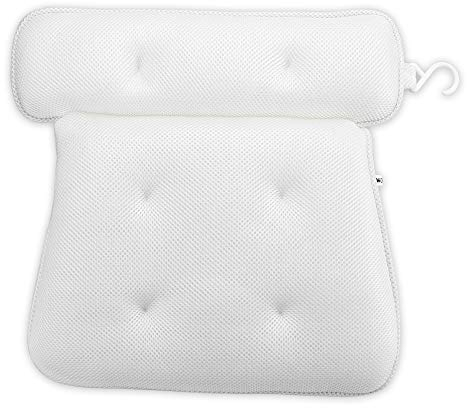 INTIRILIFE Wannenkissen in Weiss - 36 x 38 cm - Spa Badewannen Kopfkissen aus wasserabweisendem Stoff - Ergonomischer Form und starken Saugknöpfe für besten Komfort