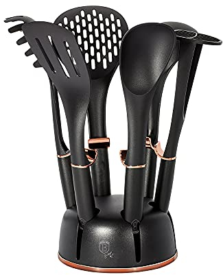 Berlinger Haus Küchenutensilien-Set mit Halterung 7-teilig Black Rose Collection, Nylon
