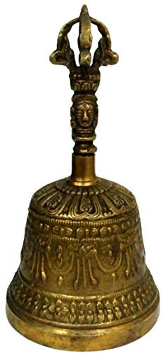 Purpledip Glocke Tribhu (Ghanta) aus Metall mit Dorje Griff, buddhistisches tibetisches Meditationsgebet, Musikinstrument (10680A)