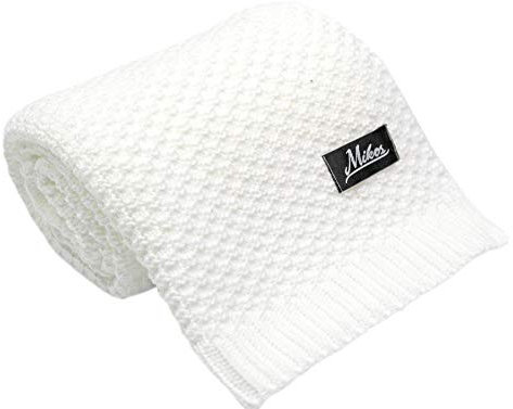 Mikos Baby Strickdecke Kuschelige Decke ideal als Baby Decke, Erstlingsdecke, Wolldecke oder Baby Kuscheldecke 80x100 I 100x120 (1033) … (Weiß, 100x120)