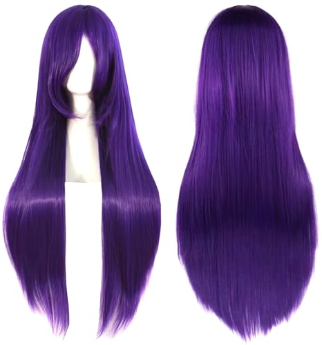 Colorful panda 32 Pollic 80cm Viola scuro Parrucca Di Moda Capelli Lunghi Lisci Cosplay Festa Parrucca Naturale Parrucca capelli sintetici morbidi costume per donne e ragazze