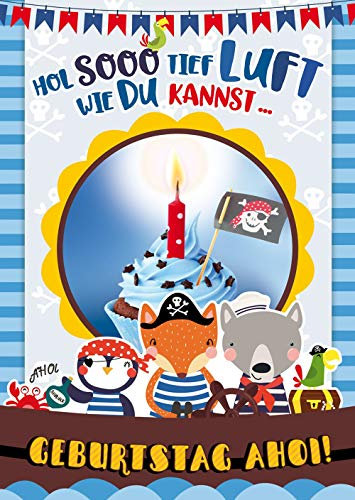 bentino Geburtstagskarte für Jungs mit leuchtender KERZE zum AUSPUSTEN, Grußkarte spielt den Song Wie schön, dass Du geboren bist, DIN A5 Set mit Umschlag, Glückwunschkarte mit Musik
