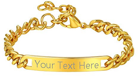 Richsteel Edelstahl Panzerarmband mit Gravur Herren Armband gold 18cm Damen Freundschaftsarmband für Vater Freunden