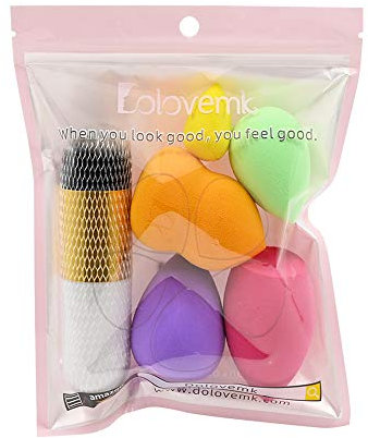 DOLOVEMK 5 PCS/Pack Ensemble de mélangeur d'éponge de maquillage + Pinceau de fond de teint Chubby (Or), Oeuf de beauté en poudre éponge de fond de teint lisse, (sans latex)