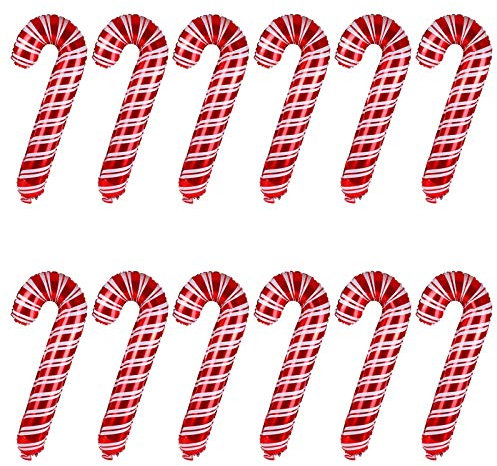 GWHOLE 12Pcs Christmas Balloons Candy Cane Balloons Christmas Inflatable Foil Balloon with Straw for Xmas Party Decoration Balloon Arch