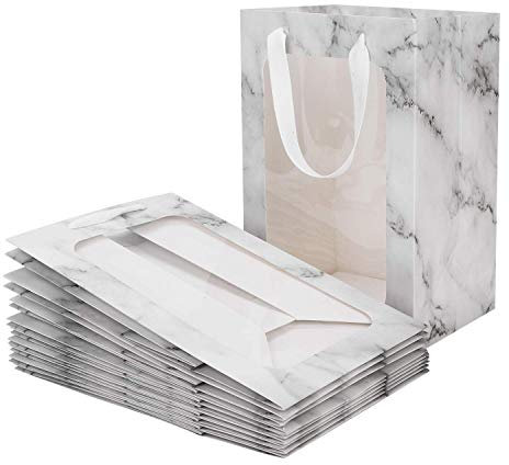 Afinder 10 Stück Papiertragetaschen( 20*16*30cm) mit Henkel und Fenster Tragetaschen Papiertüten Papierbeutel Einkaufstasche Henkeltaschen Geschenktüten für Geburtstag Weihnachten Hochzeit Partyfeiern