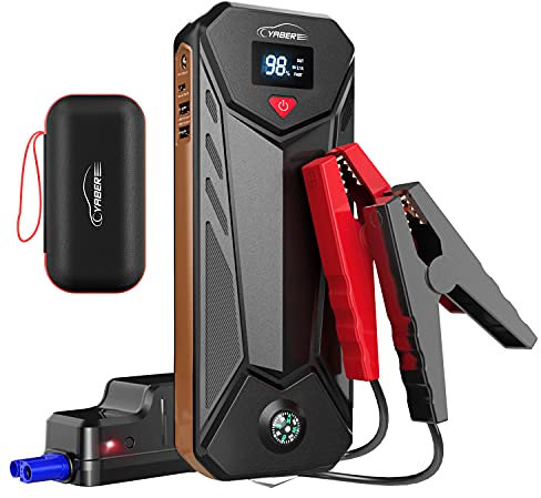 YABER Booster Batterie, 800A 12000mAh IP66 Étanche Booster de Batterie Voiture Moto (Jusqu'à 5,0L de Essence 4,0L Diesel) Robuste Jump Starter avec USB et Lamp LED, Kit Pinces Crocodiles, UL Certifié