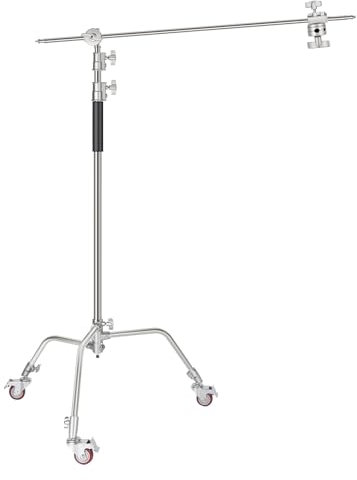NEEWER Support de Lumière Pro 100% en Métal de Type C avec Roues, Support de Réflecteur Réglable Max. Hauteur de 330 cm avec Bras de Flèche de 120 cm et 3 Poulies pour Vidéo Studio, Monolight, etc.