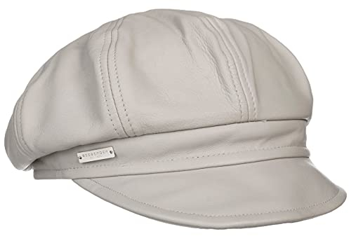 Seeberger Leder Ballonmütze Schildmütze Baker-Boy-Mütze Damencap Ledercap (L (58-59 cm) - hellgrau)