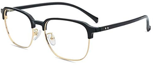 Firmoo Blaulichtfilter Brille Damen, Eckige Metall Blaufilter Brille Herren für Bildschirme, Arbeitsplatz, Rahmenbreite 132mm (Gold mit Schwarz)
