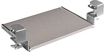 FIX&EASY Support coulissant pour clavier ordinateur souris avec tablette tiroir et pince argent, plateau 390X300mm aluminium argent décor glissières galvanisé 300mm avec verrouillage pour bureau table