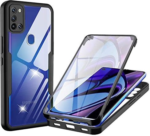Yutwo Kompatibel Mit Samsung Galaxy A21S Hülle, 360 Grad Case Stoßfest Schutzhülle Rundumschutz Mit Displayschutz Kratzfest Bumper Handyhülle Schwarz