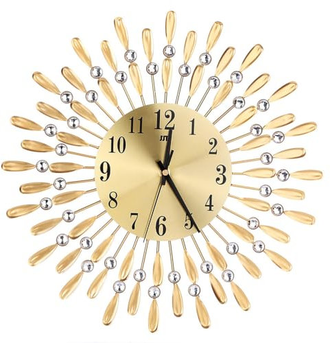 YARNOW 14. 8 Kristall Wanduhr| Elegante 3D Moderne Wanduhr Metall Wand Uhr mit Zifferblatt Arabische Ziffern- Spiegel Funkelnden Bling Diamant Verzierte Wand Decor Stille Uhr (Golden)