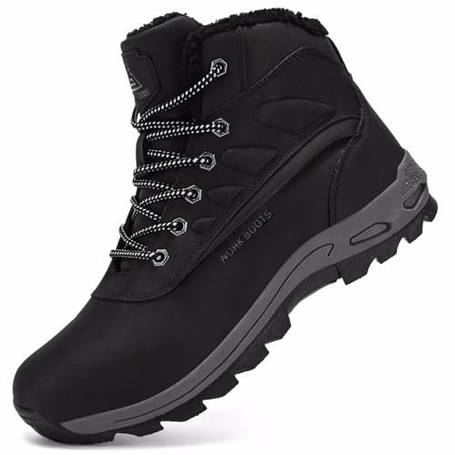 CYKYGGO Stivali Invernali Uomo Caldo Scarpe da Neve Caldo Impermeabile Antiscivolo Scarponcino Trekking Nero 43