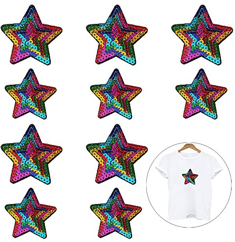 Nifocc Stars Appliques Sequin Sliver Stars Embroidered Patch Iron On Patches Sewing Applique Stickers Patch for Clothes Jeans Jackets Hats Bags Backpacks Shoes Decorations - Colored Big Small 10 Pcs