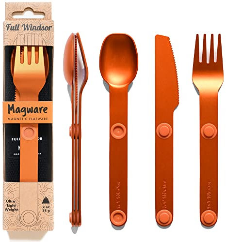 MAGWARE Magnetisches Campingutensilien-Set – tragbares und wiederverwendbares Metall-Reisebesteck mit Etui (3 Stück)