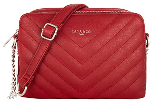 CRAZYCHIC - Damen Gesteppte Umhängetasche - Kleine Handtasche Kette Schultertasche - Frau Steppmuster PU Leder Tasche - Rechteckige Viele Fächern Crossbody Bag Clutch Kettentasche Handy Party - Rot