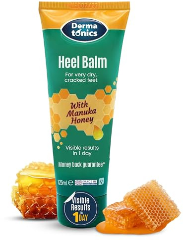 Dermatonics Manuka Honey Heel Balm for Cracked Heels, 125ml | Visible results in just 1 day, fast-acting foot cream, nourishing formula for very dry, cracked skin, suitable for diabetics