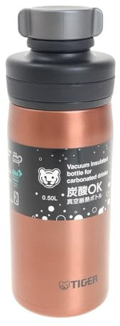 Tiger Flask for Carbonated Drinks, 500 ml, Vacuum Insulated with Safety Valve, Ultra Light Stainless Steel, Certified Antibacterial Lid, MTA-T050 (Copper Color)