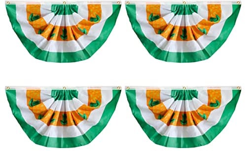 4 Stück irische plissierte Fächerflagge, 91 x 4,8 cm, St. Patrick Day, Wimpelkette, irischer Hut, halber Fächer, Dekoration für Innen- und Außenbereich