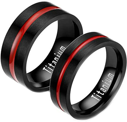 Bishilin Verlobungsringe Paar Titan mit Gravur, Schwarz Ringe Hochzeit ohne Stein Matt Bandringe Trauringe und Eheringe Damen Gr.52 (16.6) + Herren Gr.67 (21.3)