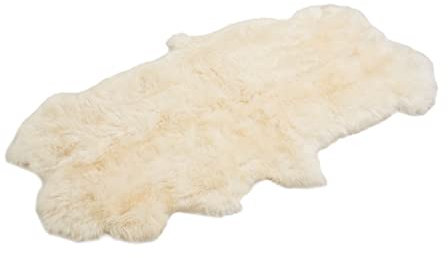 Cakla Lammfell Echt 200-190 cm x 110-120 cm - Schaffell Echt aus Zwei Lederseiten Genäht - Fellteppich Weiß - Deko Fell für Stühle und Sofa - Natürliche Lammfell Teppich Wohnzimmer