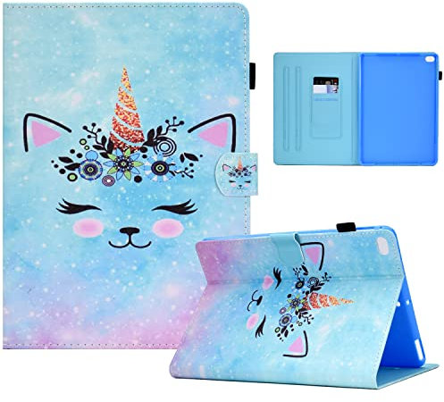 Rosbtib Hülle iPad 9.7 2018 iPad 6 Generation/2017 iPad 5 Generation, PU Leder Flip Case Ständer TPU Cover Tasche mit Kartenschlitz Schutzhülle iPad 9.7/iPad Air 2/Air, Einhorn
