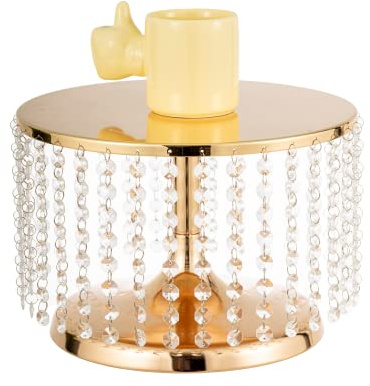 30,5 cm Gold Hochzeitstortenständer mit Kristall Bling Anhänger, Metall Kronleuchter Kuchenständer Cupcake Dessert Display Platte, runder verspiegelter Kuchenhalter für Tisch, Hochzeit, Party, Event