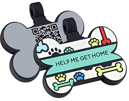 THELUCKYTAG Verbesserte Hundemarken mit QR-Code für kleine, große Haustiere – Silikon-Namensschilder – mehr Platz benutzerdefinierte ID-Tag-Informationen jederzeit und überall (weißes Knochen)