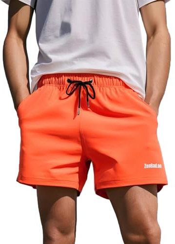 ZAIGELUO Herren Shorts Sport Laufhose Kurze Hose Schnell Trocknend Sporthose mit Tasch Running Sportshorts Traininghose Jogginghose mit Innenslip M Orange