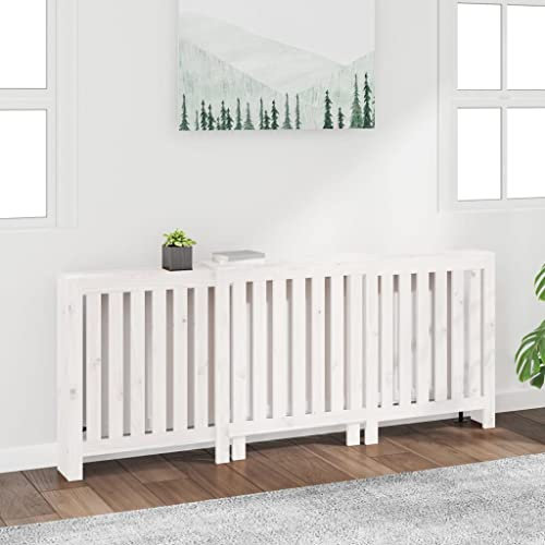 HOMIUSE 210x21x85 cm Heizkörper Verkleidung Heizung Heizkörper Abdeckung Landhausstil Heizungsverkleidung Heizungsabdeckung Radiator Cover für Schlafzimmer Wohnzimmer Weiß Massivholz Kiefer