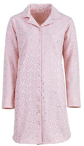 Zeitlos Nachthemd Damen Thermo Winter Weich Blumendruck Knöpfe