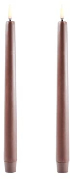 UYUNI Lighting LED Stabkerzen Taper 2er Set 2 x 25cm - Braun - Flammenlos