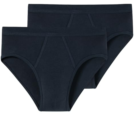 Schiesser Men's 2 Pack Sports Briefs with Fly-Essential Fine Rib Underwear, Navy_205159, 8