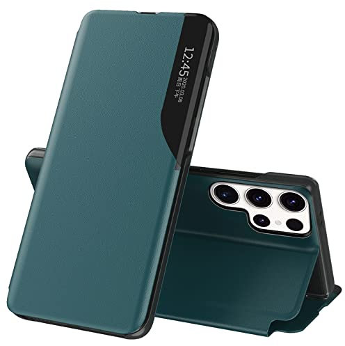 Handyhülle für Samsung Galaxy S22 Ultra Hülle Clear View Klappbar Leder Schutzhülle Galaxy S22 Ultra Hülle mit Ständer 360 ​​​​Stoßfest Und Kratzfest Klapphülle für Samsung S22 Ultra Case (Grün)