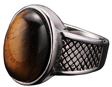 PAURO Jahrgang Männer Synthetischer Türkis Siegelring Edelstahl Ovaler Edelstein Statement Schmuck Braun Größe 68 (21.6)