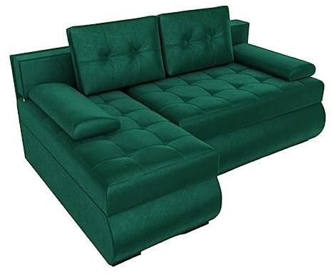 BROMARKT Ecksofa KASTELL 2 L-Form Schlafsofa Wohnlandschaft Links/Rechts Couch, Bettkasten,Schlaffunktion,viele Farbvarianten (Links,Monolith 37 – Grün, h80 x t141 x b200 cm)
