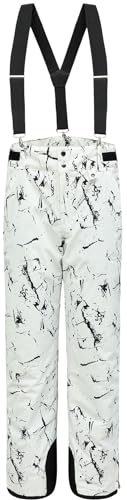 BenBoy Damen Skihose Schneehose Wasserdicht Warm Gefüttert Abnehmbaren Softshellhose Hosenträgerhose mit Verstellbarer Latzhose Outdoorhose Winddicht Snowboardhose Winter HXK7441W-White-2XL