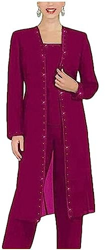 3 piezas con cuentas para madre de la novia, trajes de gasa para invitados de boda, vestido de noche formal, fucsia, 38