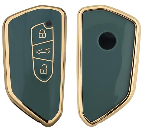 kwmobile Autoschlüssel Hülle kompatibel mit VW Golf 8 3-Tasten Autoschlüssel - Schlüsselhülle Silikon Cover - Grau Gold