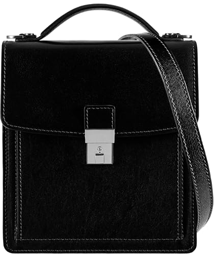 Time Resistance Small Leather Briefcase for Men - Crossbody Bag - Italian Leather Messenger Bag - Gift Box Included